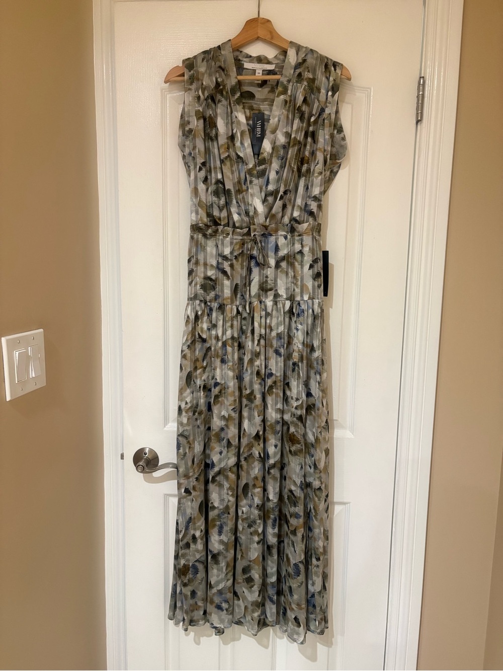 Lark & Ro Olive, Gray & Blue Sleeveless Tiered Maxi Dress
